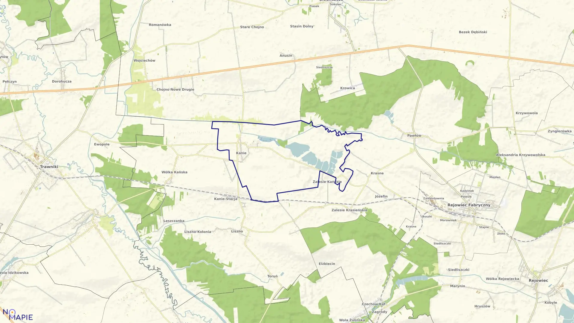 Mapa obrębu KANIE w gminie Rejowiec Fabryczny